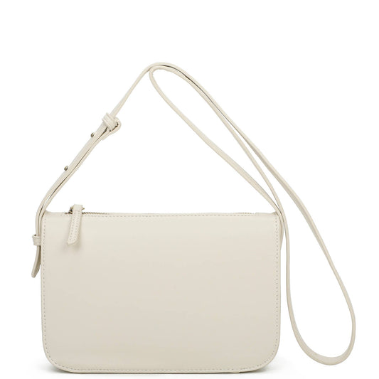 Poppy Vegan Leather Single Zip Crossbody: Cream