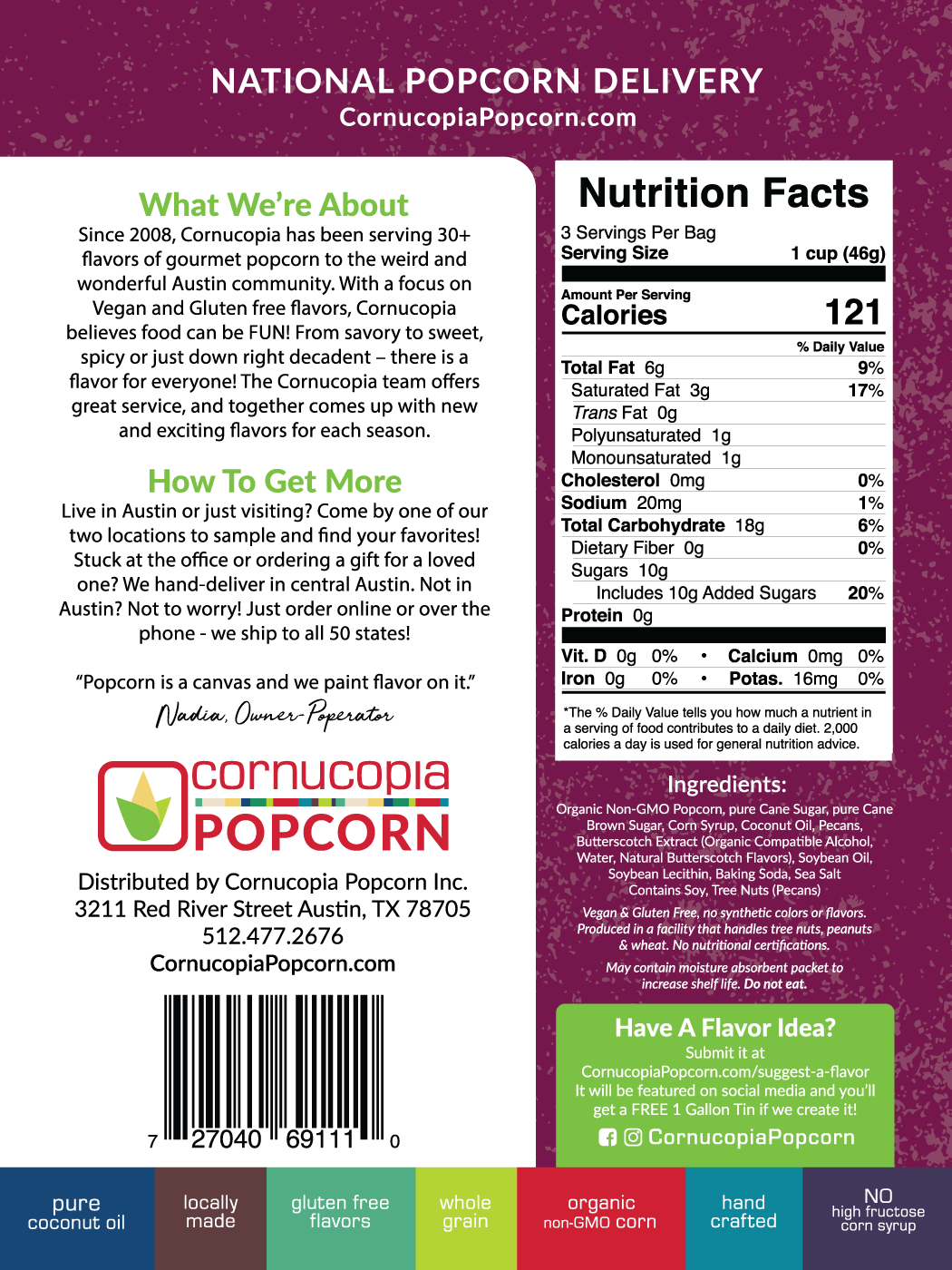 TX Butter Pecan Popcorn (V & GF) Signature Bag