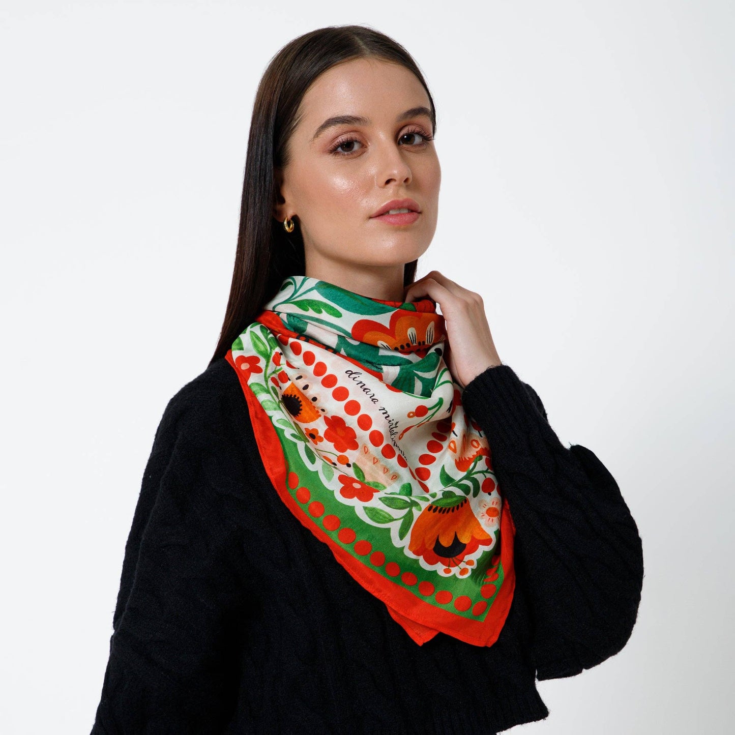 Dinara Mirtalipova Sunshine Bouquet Silk Scarf: Kellygreen Orange