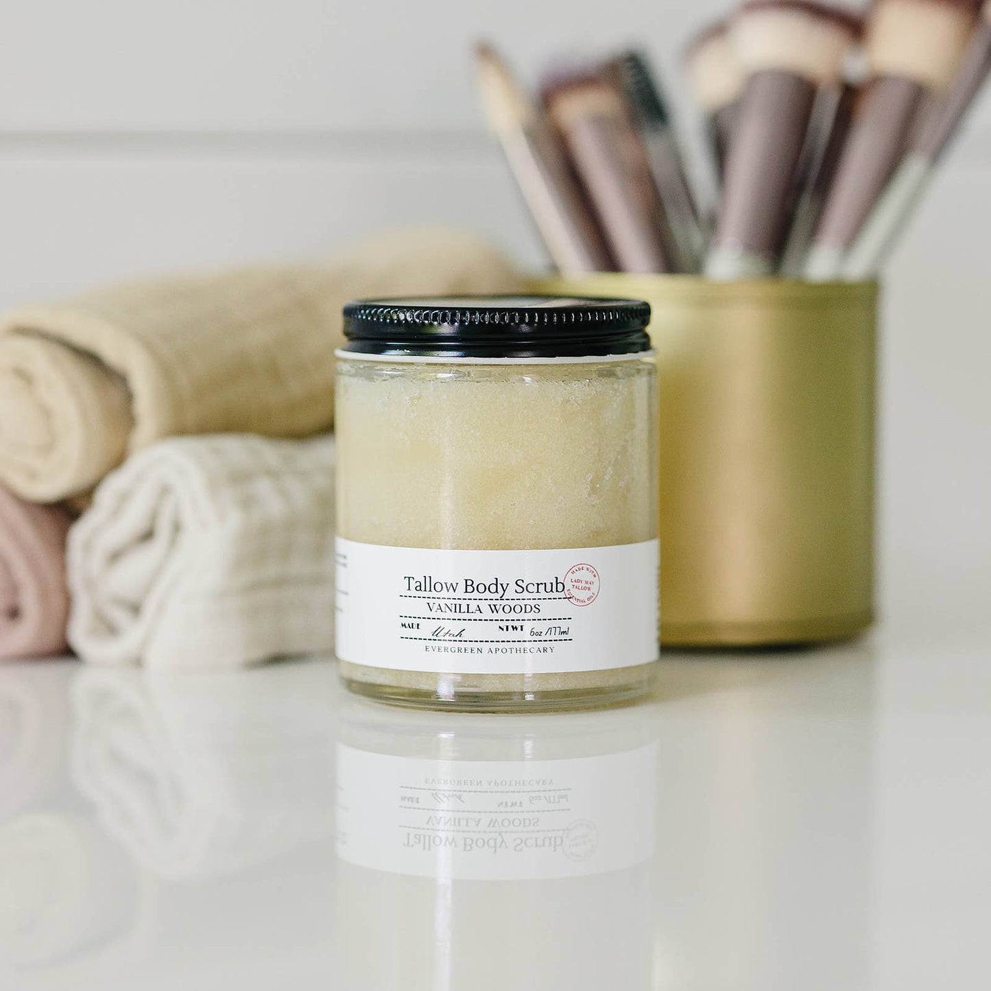 Tallow Sugar Scrub, made with Lady May Tallow, 6oz: Pine