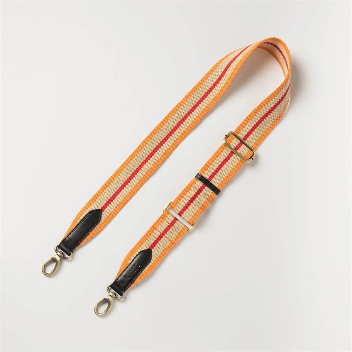 Striped Webbing Strap with Black Leather