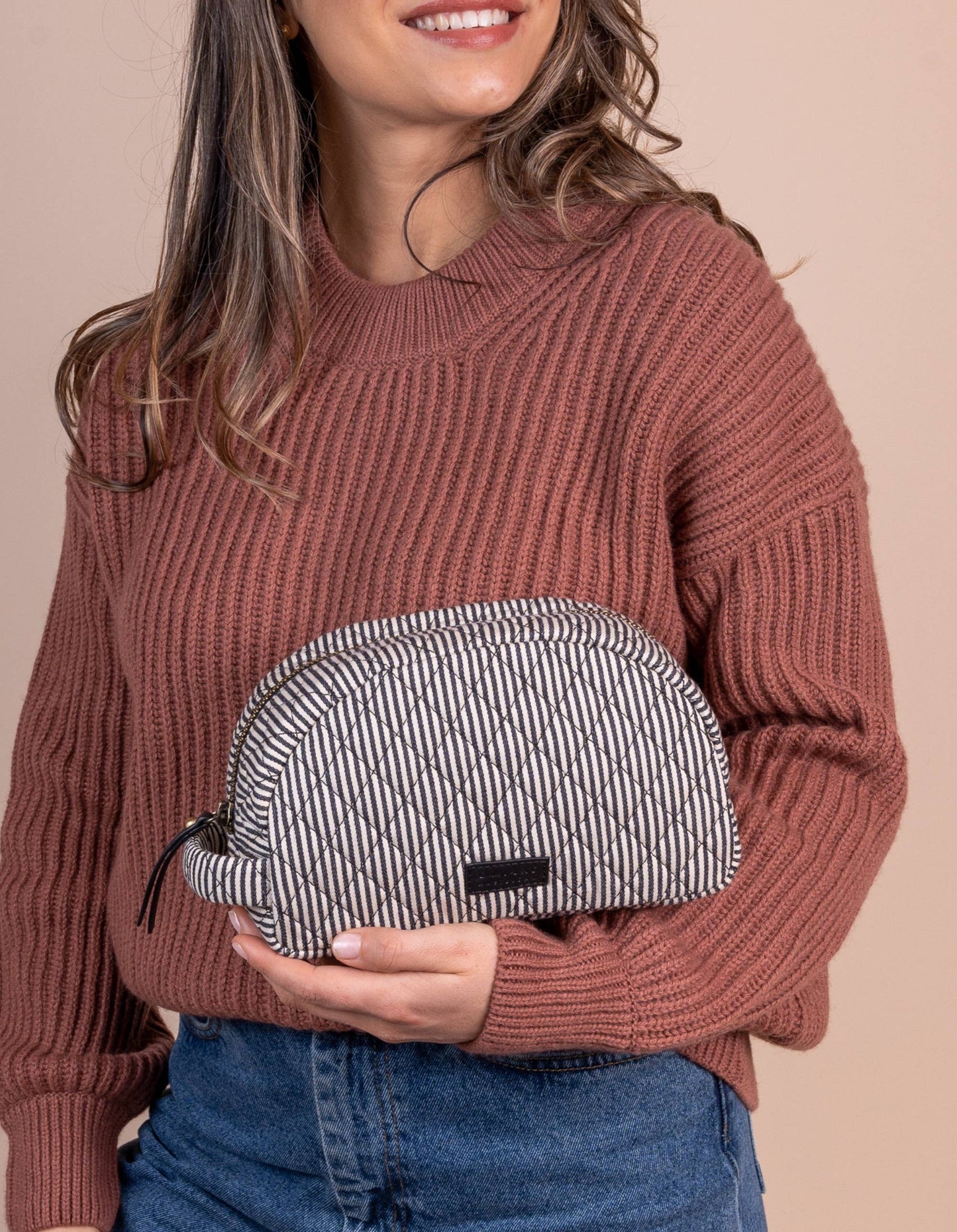 Moon Makeup Bag - Cotton/Black Classic Leather