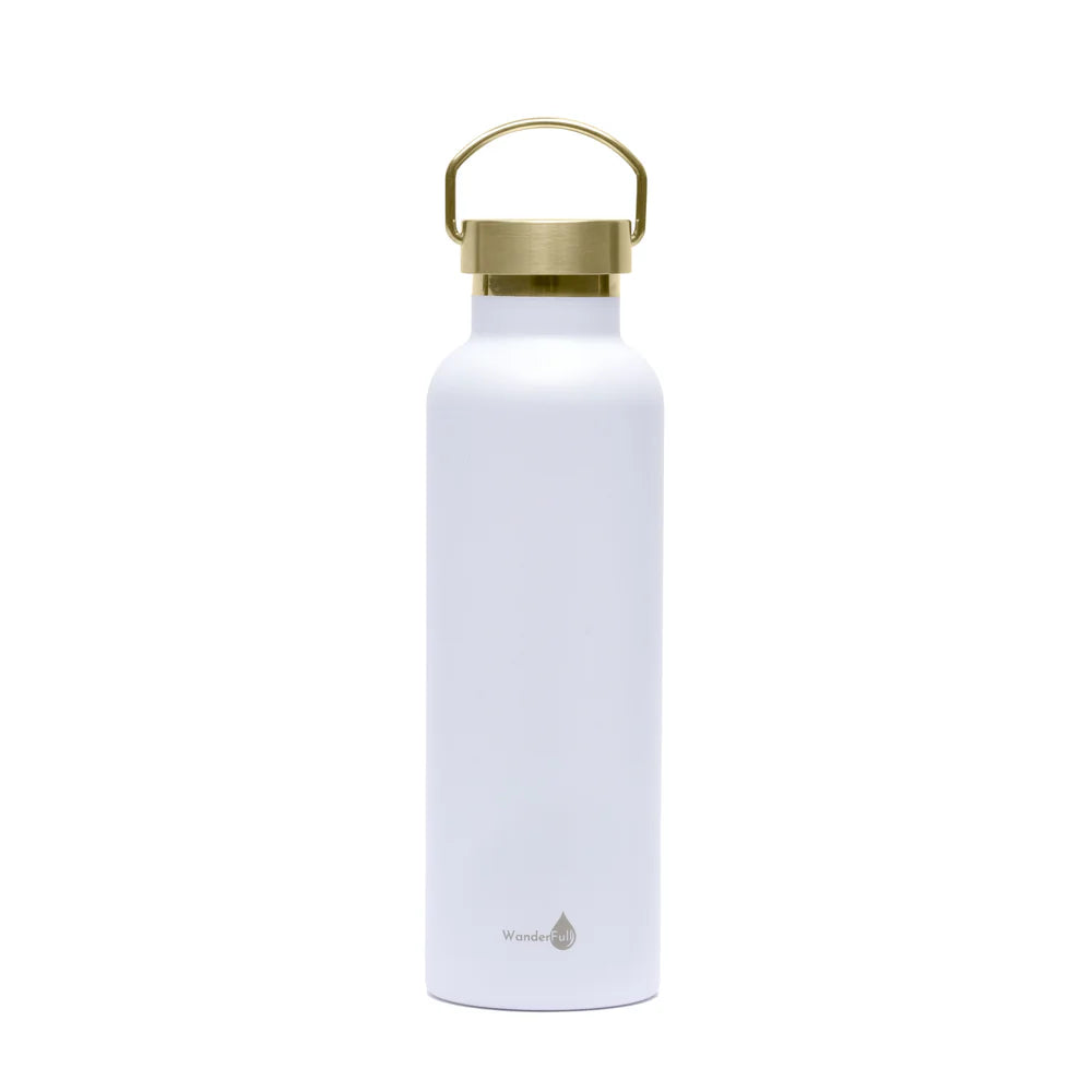 34 oz WHITE INSULATED WATER BOTTLE WITH GOLD TOP
