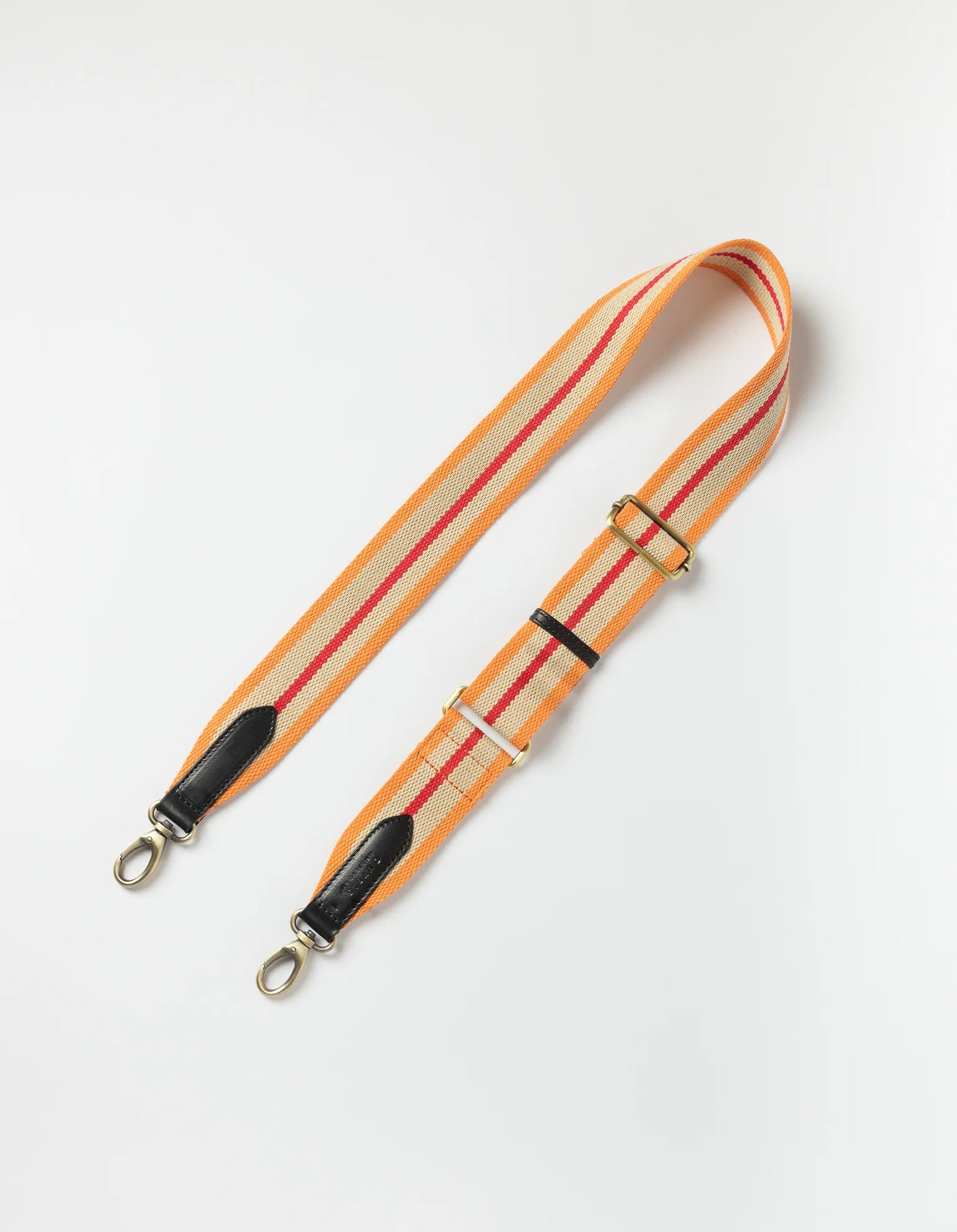 Striped Webbing Strap with Black Leather