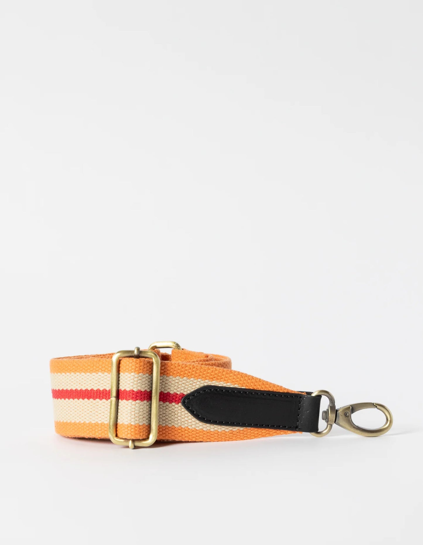 Striped Webbing Strap with Black Leather