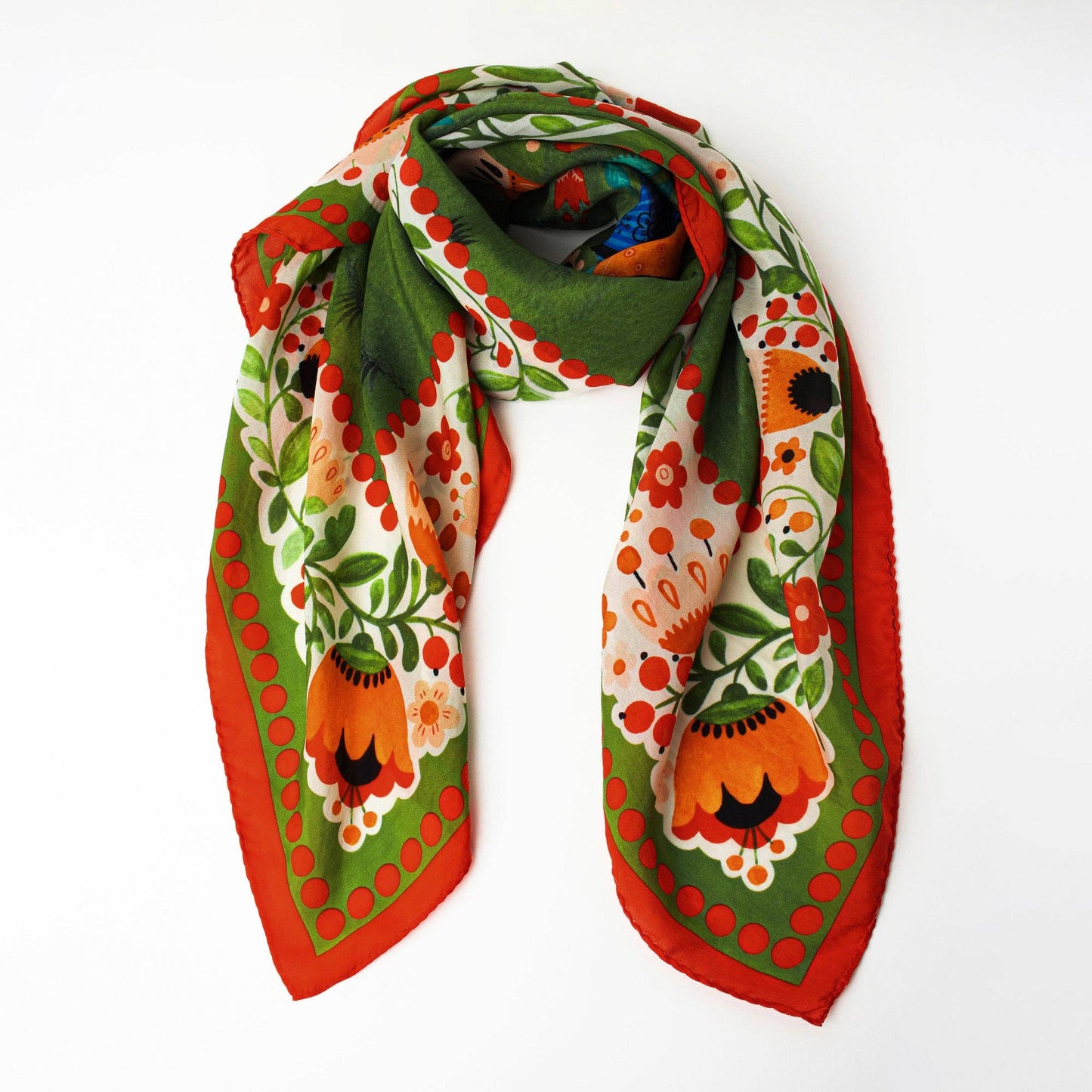 Dinara Mirtalipova Sunshine Bouquet Silk Scarf: Kellygreen Orange