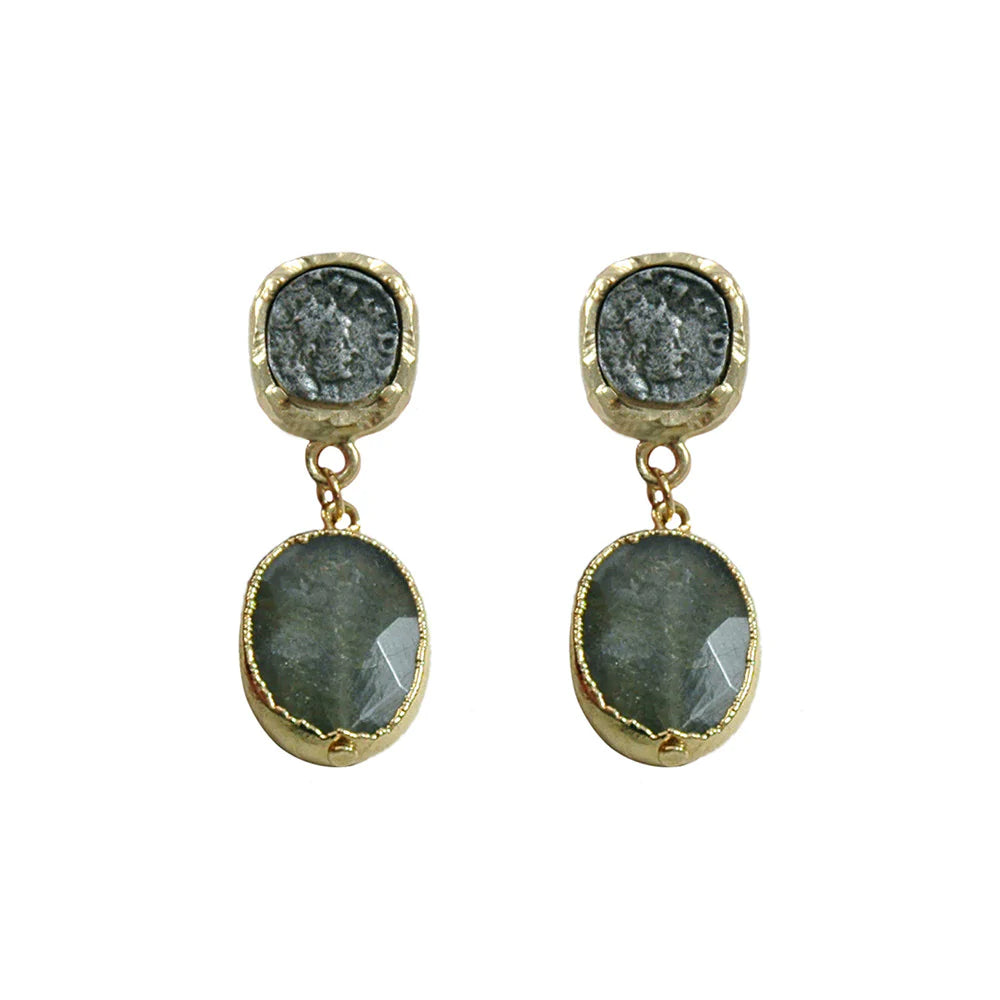 GOLD PAVIA COIN & LABRADORITE EARRINGS
