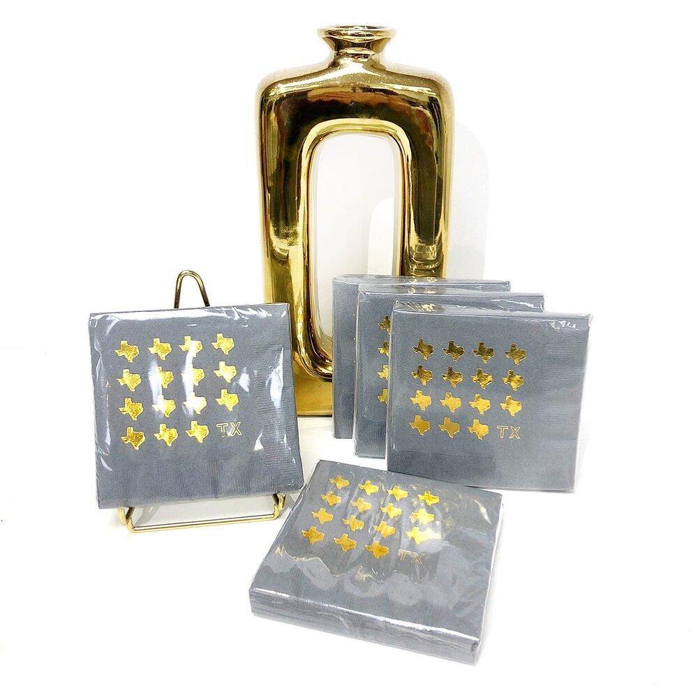 Gold Texas Cocktail Napkins - Gray - The Fort - TX