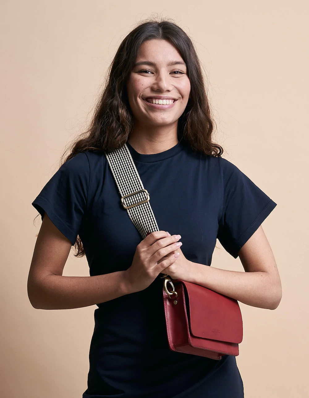 Mini Classic Audrey Ruby Leather Crossbody with Two Straps