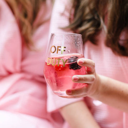 Off Duty - Gold Foil Wine Glass Stemless Wine Glass