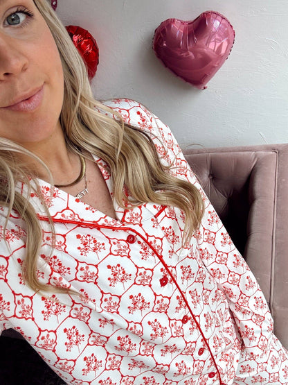 Red Toile Pajama Set: X-Large