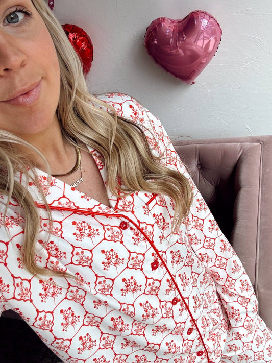 Red Toile Pajama Set: X-Large