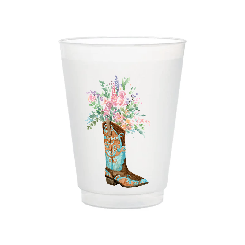 Blue Boot With Flowers Frosted Cups | Set of 6