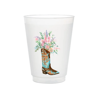 Blue Boot With Flowers Frosted Cups | Set of 6