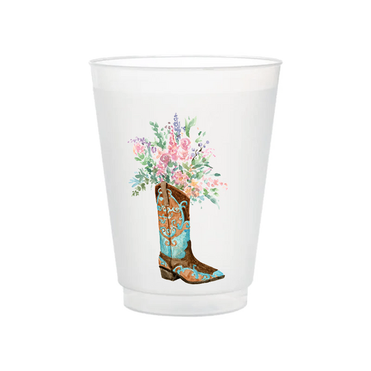 Blue Boot With Flowers Frosted Cups | Set of 6