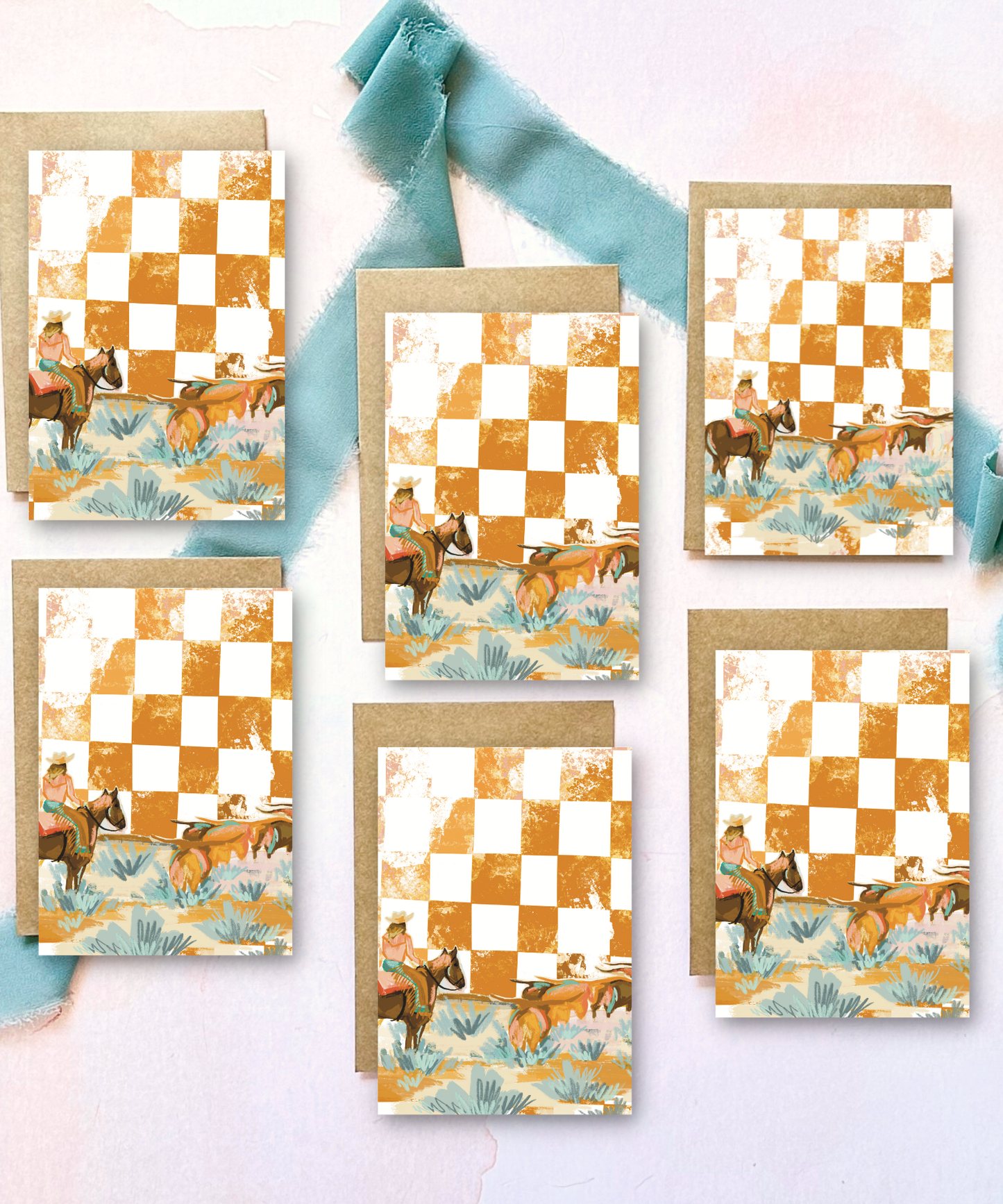 Mini Western Checkered Ranch Greeting Card Set