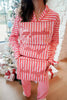 Pink & Red Stripes - Long Pajama Set: M