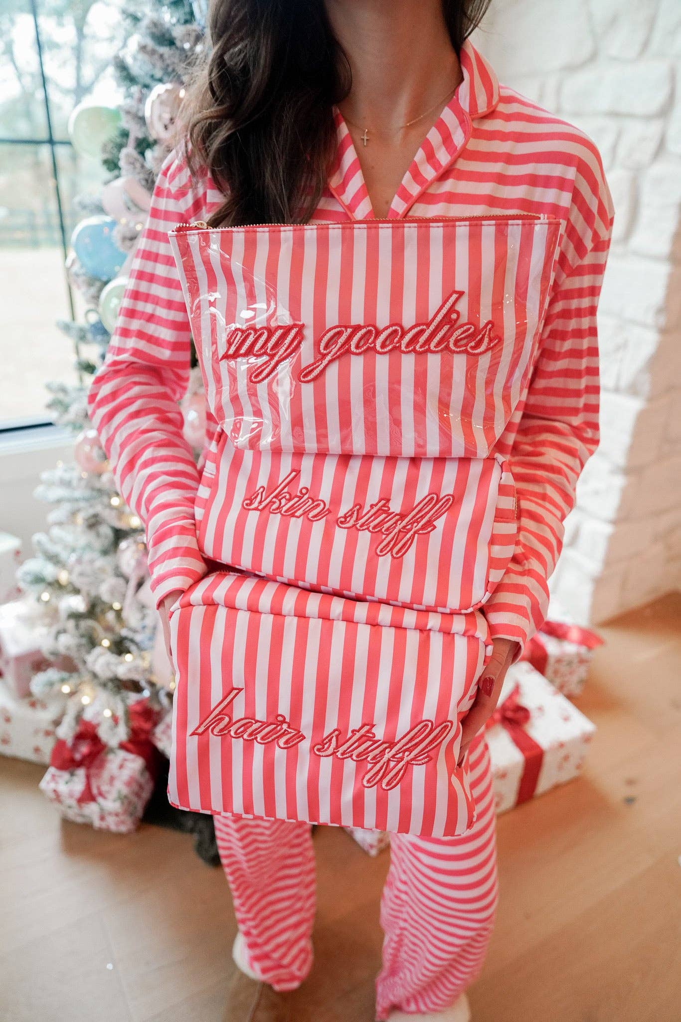Pink & Red Stripes - Long Pajama Set: XL