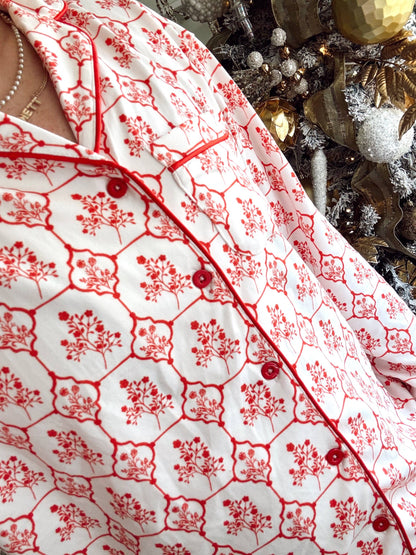 Red Toile Pajama Set: X-Large