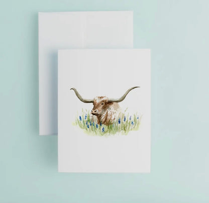 Longhorn In Bluebonnets Greeting Card