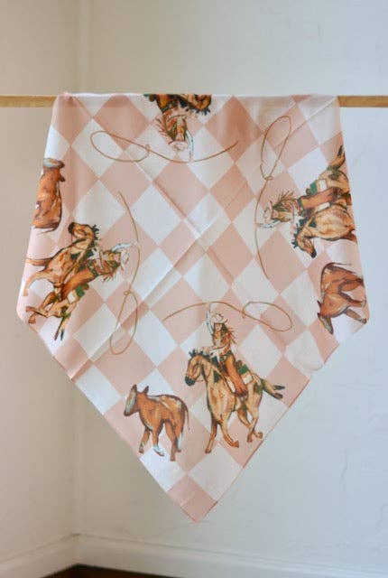 Cattle Roping Checkered Cowgirl Wild Rag: Western Scarf Band