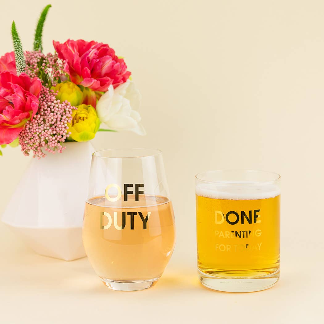 Off Duty - Gold Foil Wine Glass Stemless Wine Glass