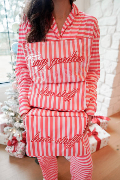 Pink & Red Stripes - Long Pajama Set: S