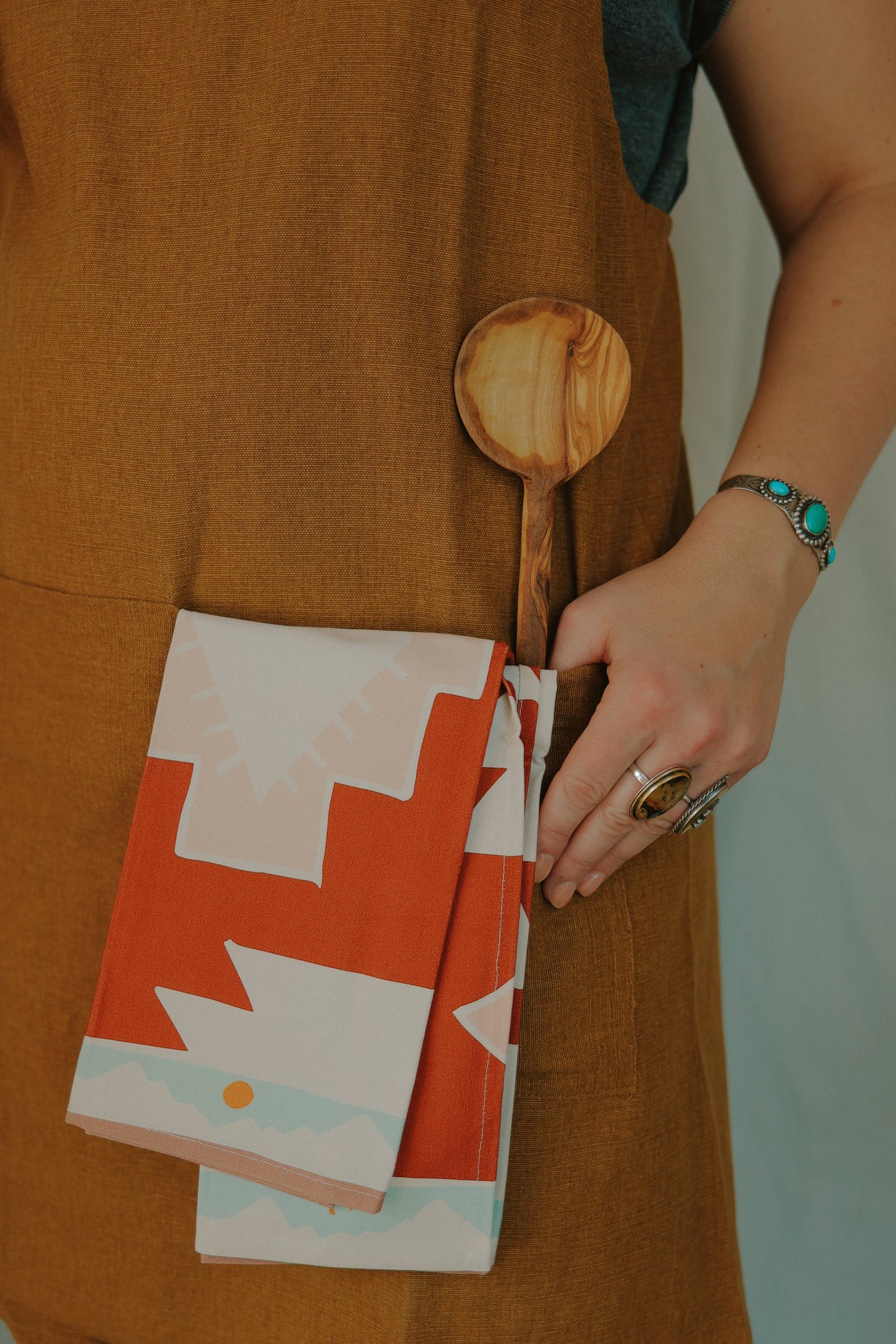 Red Geometric Mountains Towel: Western Kitchen Tea Towel