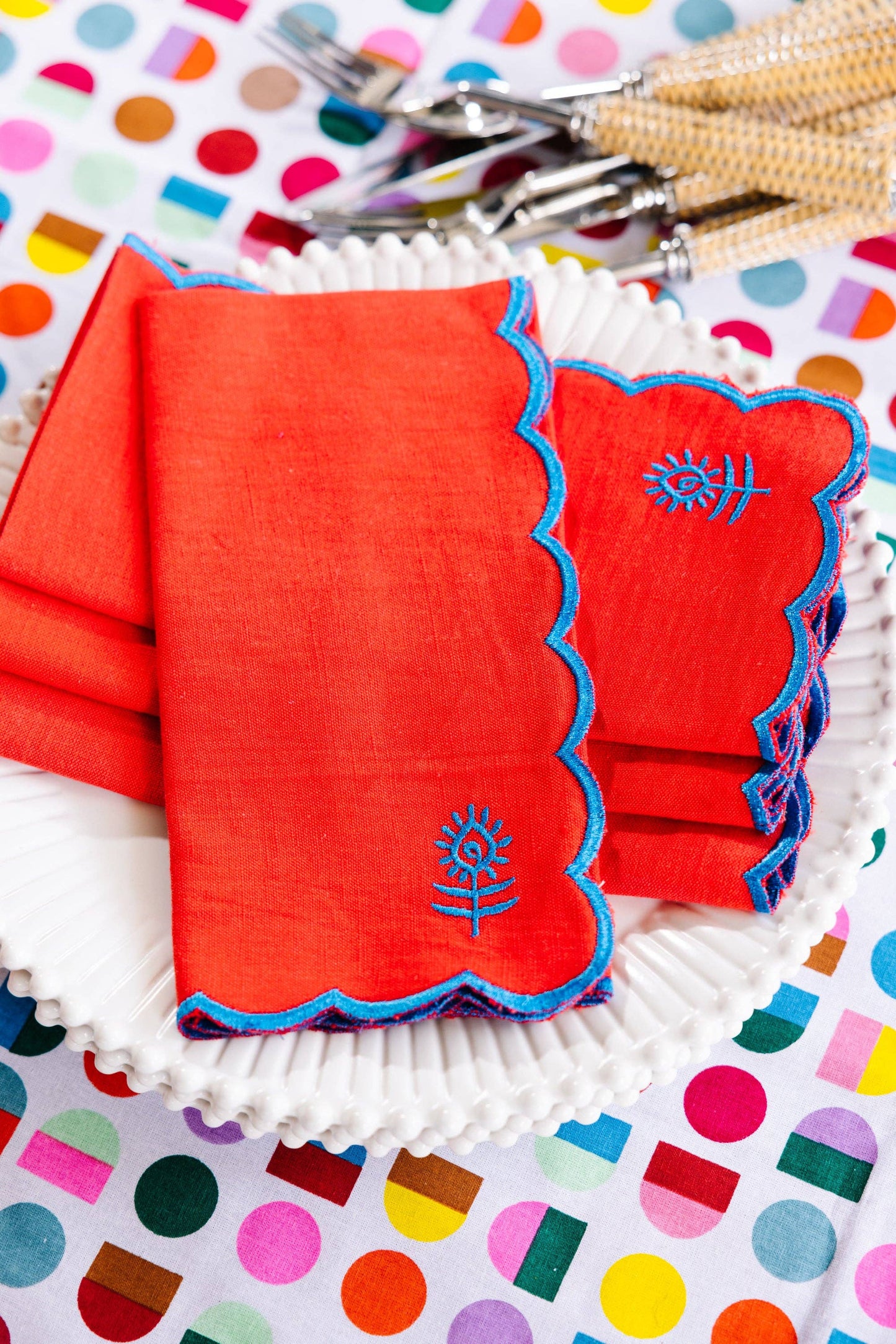 Icon Linen Napkins S/4 - Cherry + Peacock