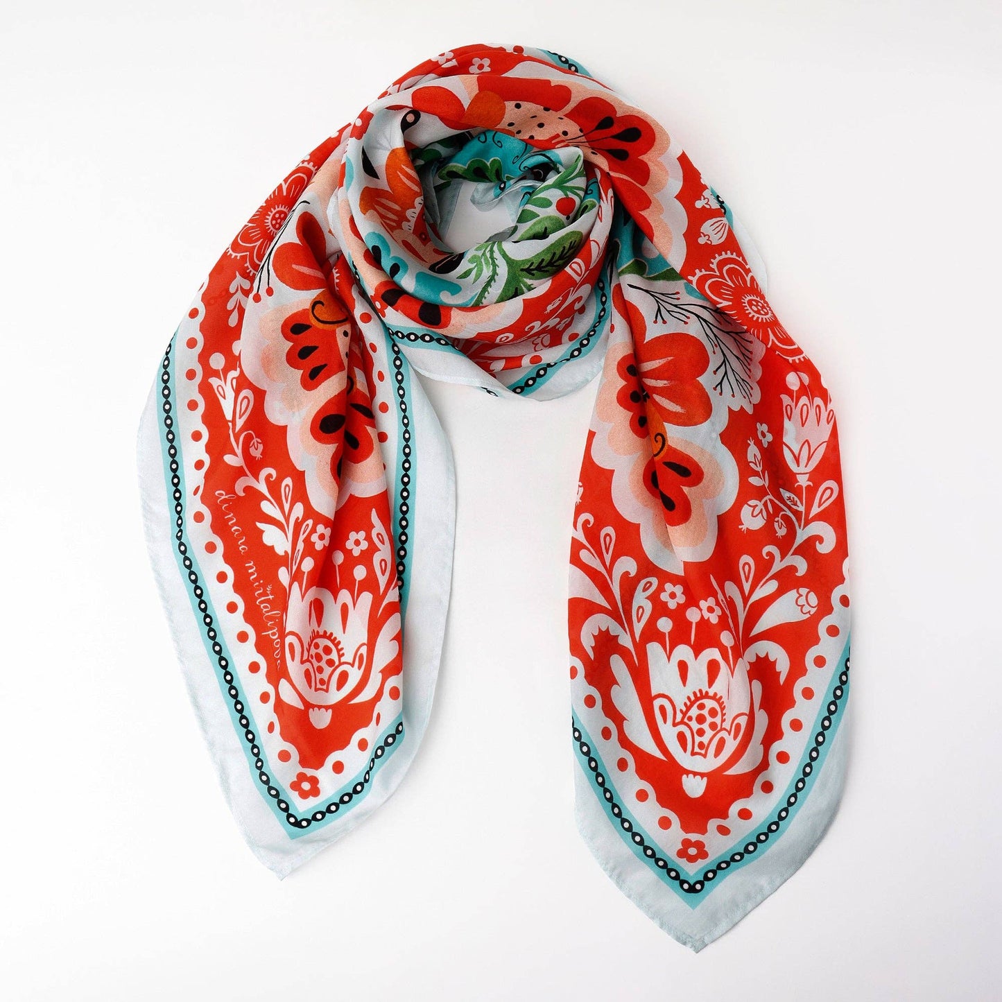 Dinara Mirtalipova Poppy Seeds Silk Scarf: Persimmon