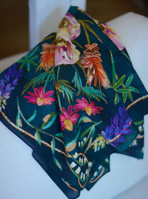 Vivid Wildflowers Western Cowgirl Silk Wild Rag Scarf