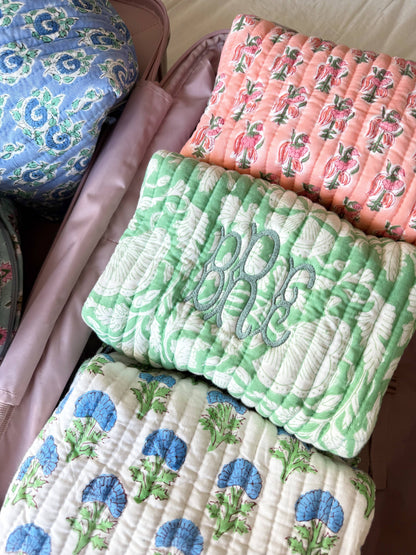 Quilted Block-Print Makeup Bag: Watercolor Wildflowers