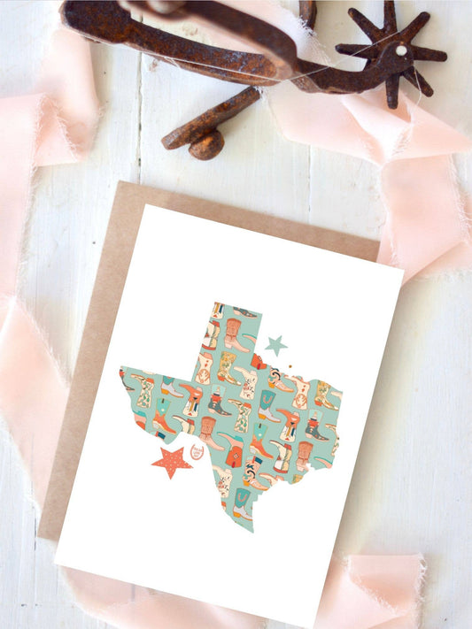 Western Texas Cowboy Boot Patchwork Card