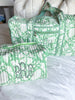 Quilted Block-Print Makeup Bag: Green Gardenia