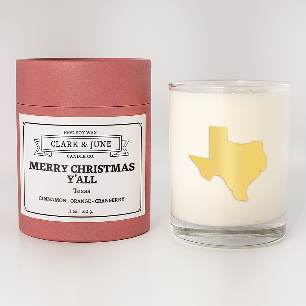 Merry Christmas Y'All Texas Candle in a Reusable Cocktail Glass