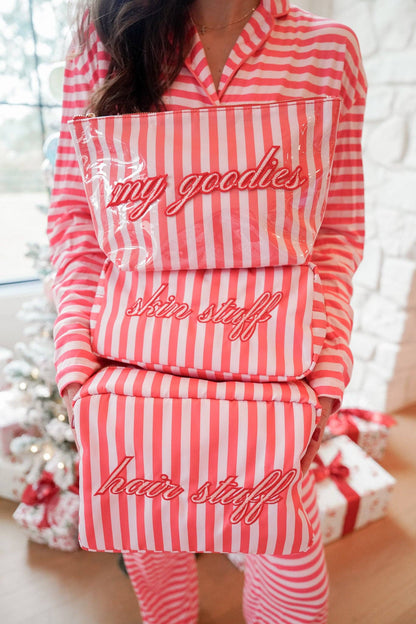 Pink & Red Stripes - Long Pajama Set: M
