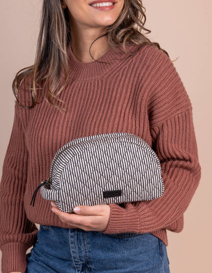 Moon Makeup Bag - Cotton/Black Classic Leather
