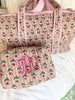 Quilted Block-Print Makeup Bag: Hibiscus Grove