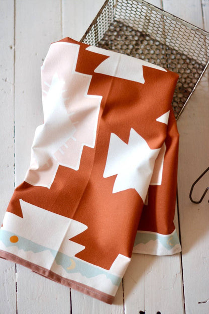 Red Geometric Mountains Towel: Western Kitchen Tea Towel