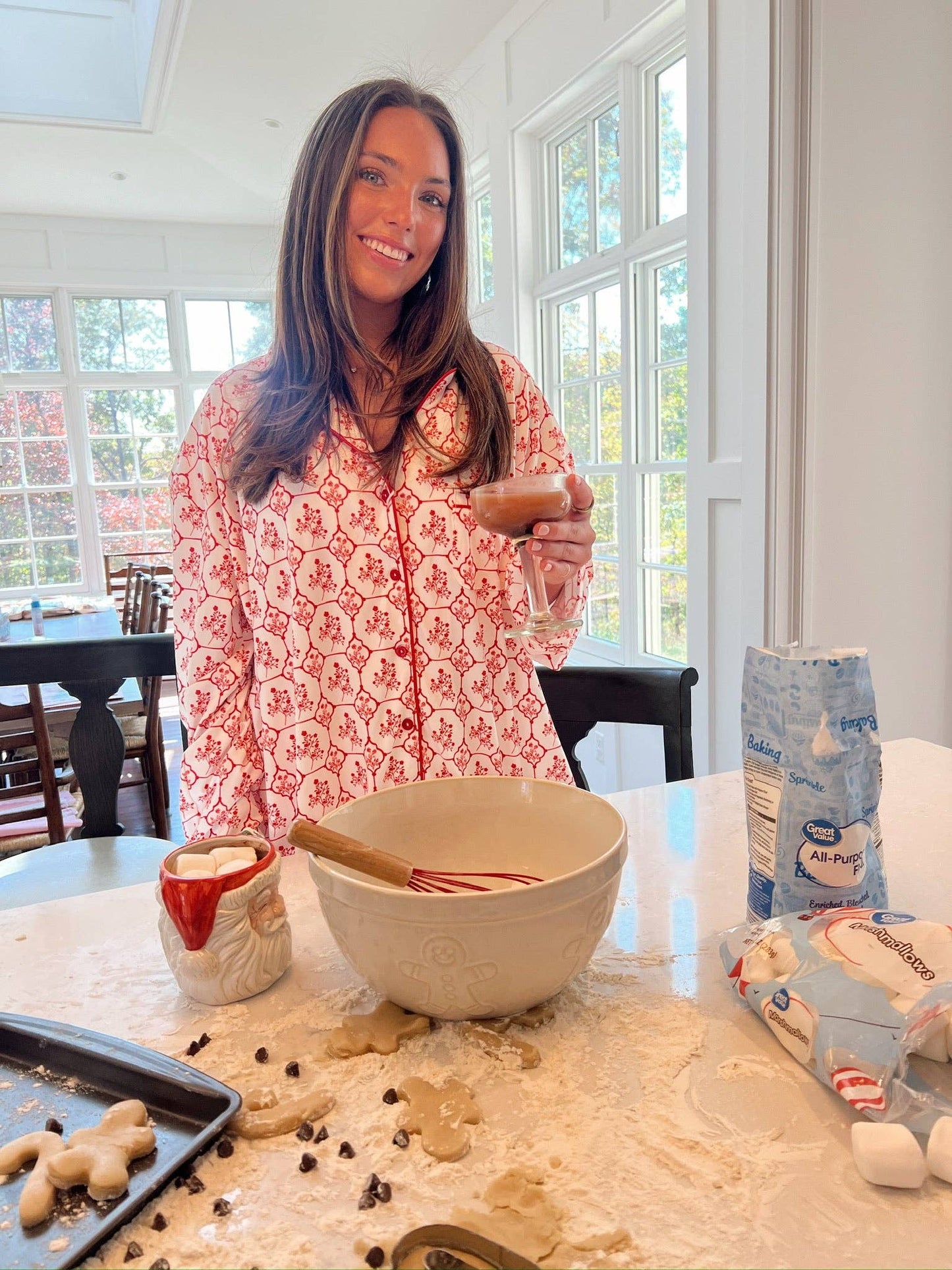 Red Toile Pajama Set: X-Large