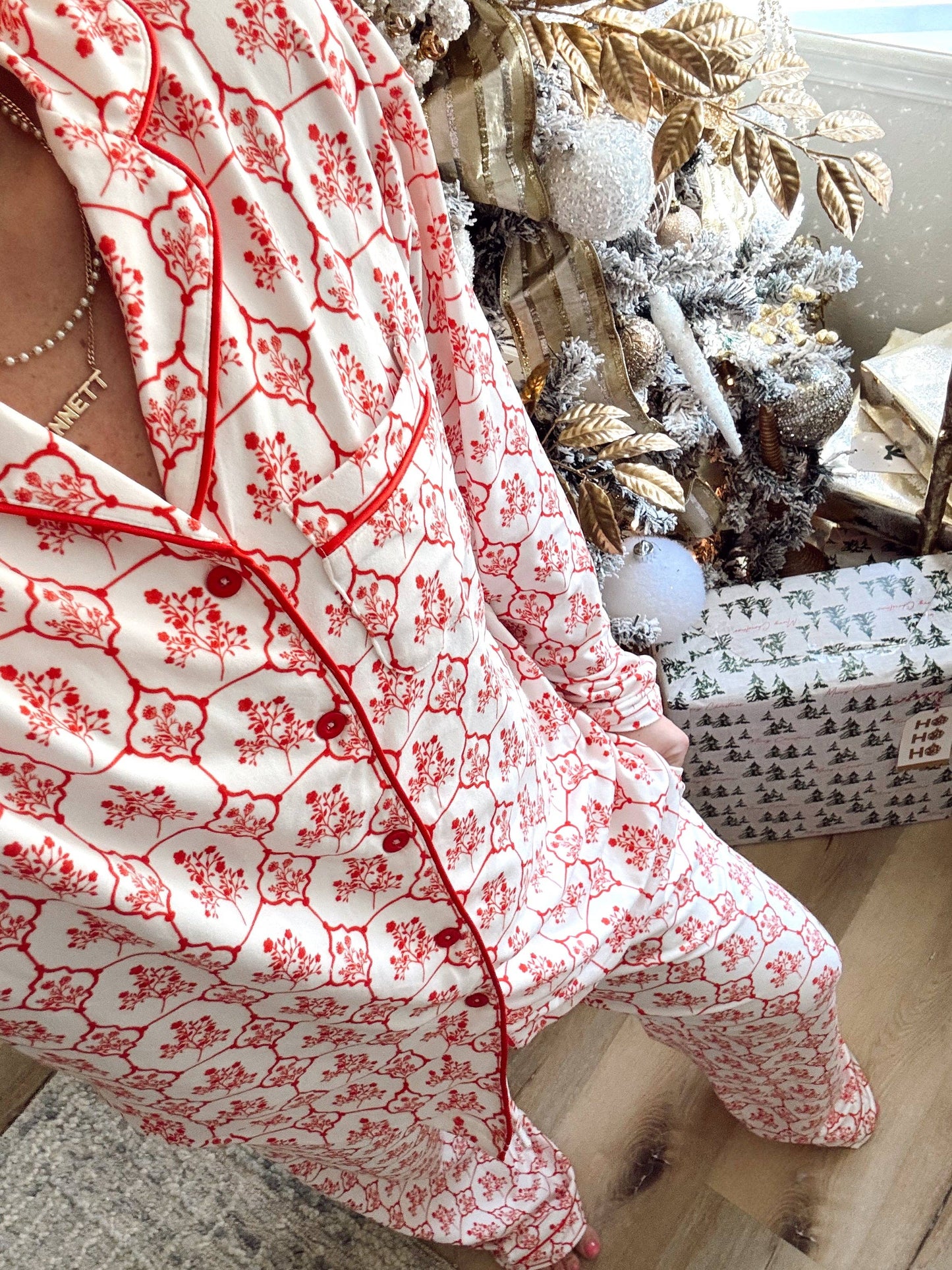 Red Toile Pajama Set: X-Large