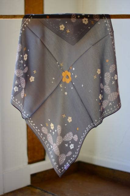 Charcoal Cactus Wild Rag: Western Scarf Bandana Silk Tencel