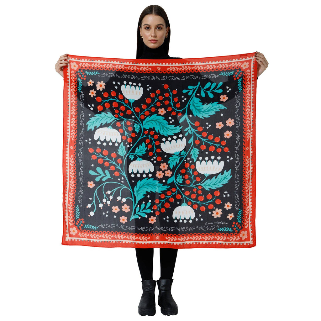 Dinara Mirtalipova Currants and Cream Silk Scarf: Red Orange