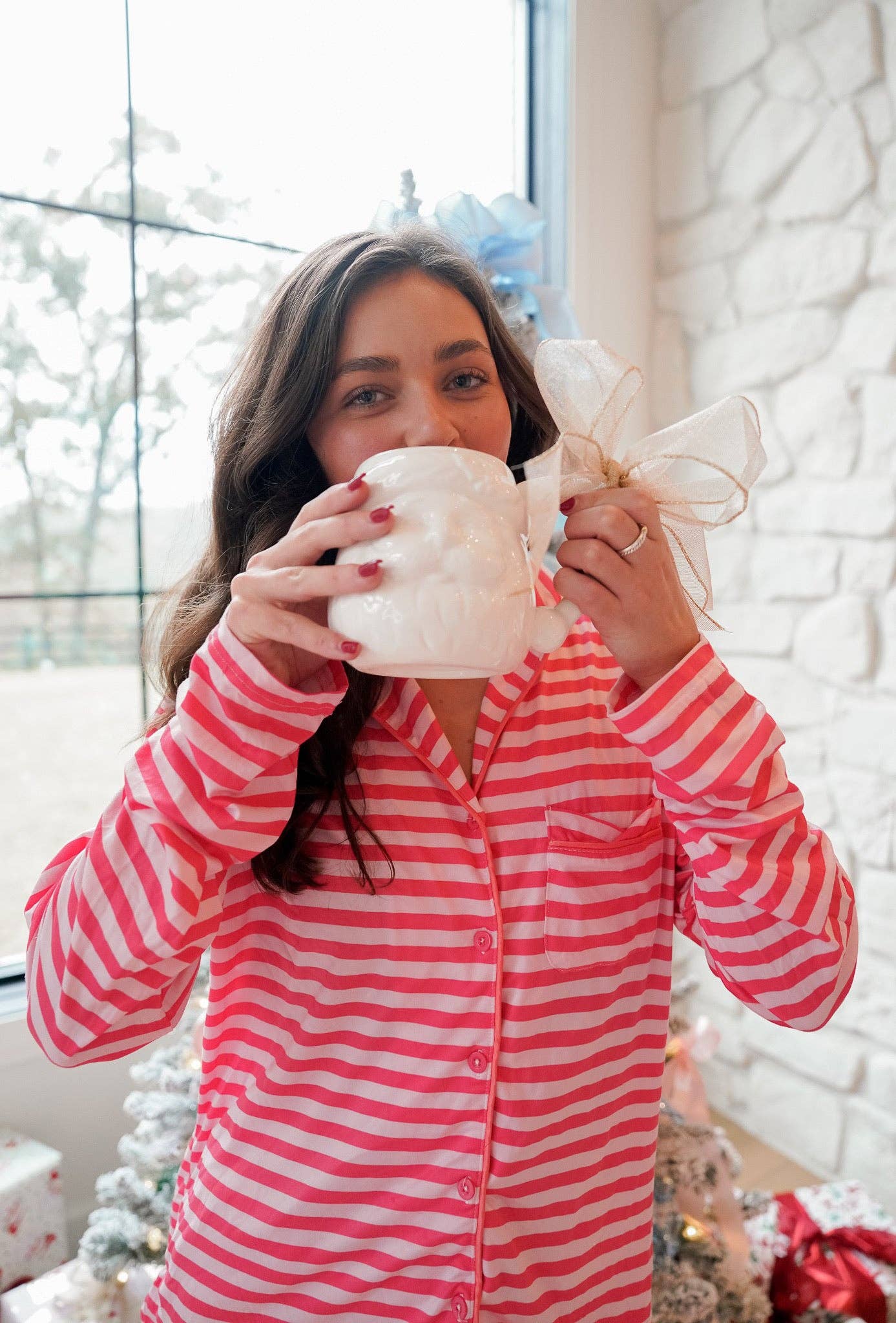 Pink & Red Stripes - Long Pajama Set: S