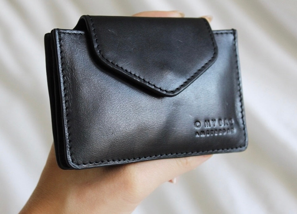 HARMONICA WALLET BLACK LEATHER