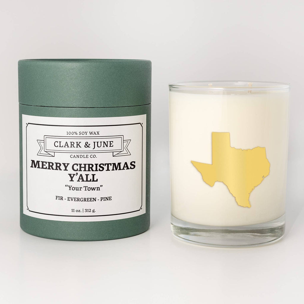 Merry Christmas Y'All Texas Candle in Reusable Cocktail Glass