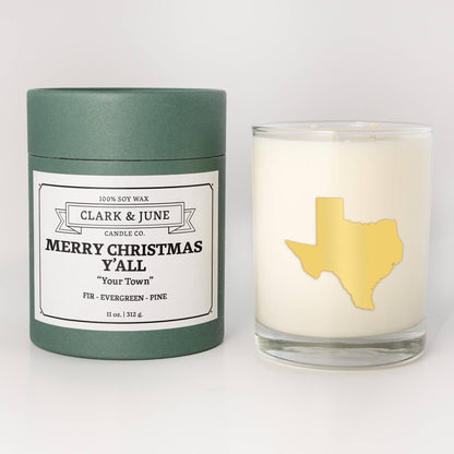 Merry Christmas Y'All Texas Candle in Reusable Cocktail Glass