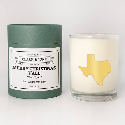 Merry Christmas Y'All Texas Candle in Reusable Cocktail Glass