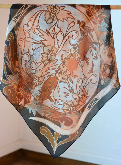 Cattle Drive Western Floral Cowboy Silk Wild Rag Scarf