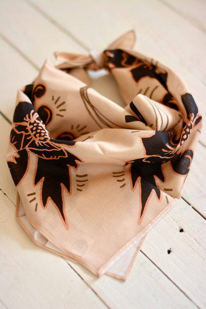 Western Cotton Cowgirl Bandana Peach Scroll Flowers and Hors